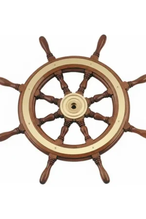 Ruota Timone in Mogano con Cerchi e Mozzo in Ottone Lucido Popolare