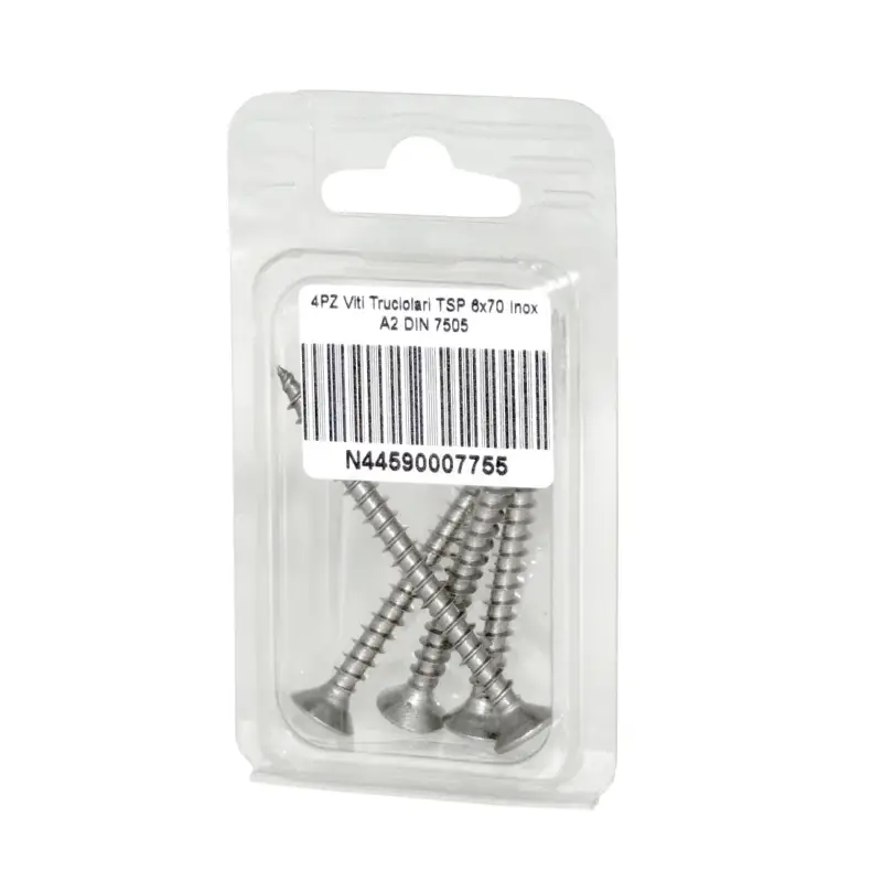 Viti Truciolari a testa svasata piana Inox A2 DIN7505 6x70mm 4pz N44590007755 Ordina Subito