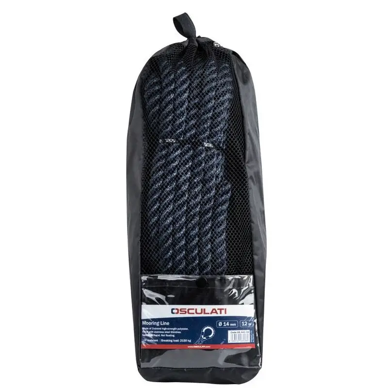 Ultimissimo Modello Cima di ormeggio blu Osculati 16 mm x 12 m in poliestere alta tenacità con redance inox e impiombatura fatta a mano, venduta a bobina.