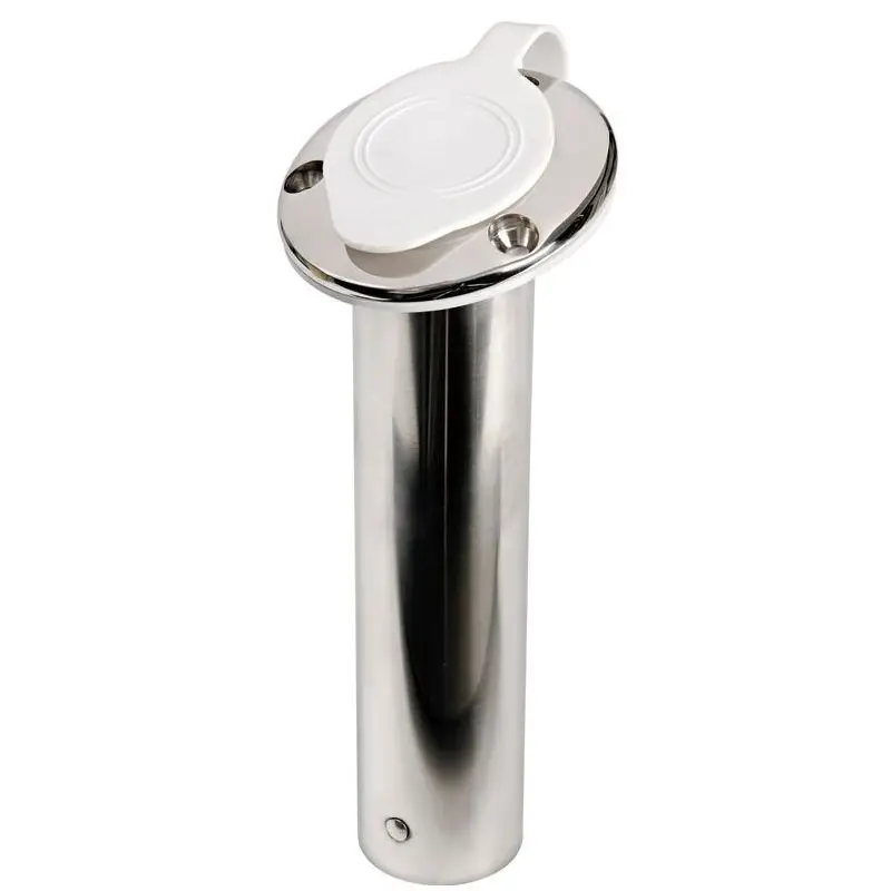 Professionale Portacanne Inox 75° con Tappo Bianco - Microfuso in Acciaio Inox AISI 316 con Flangia Ovale Elegante e Cappuccio Stagno in Santoprene Bianco
