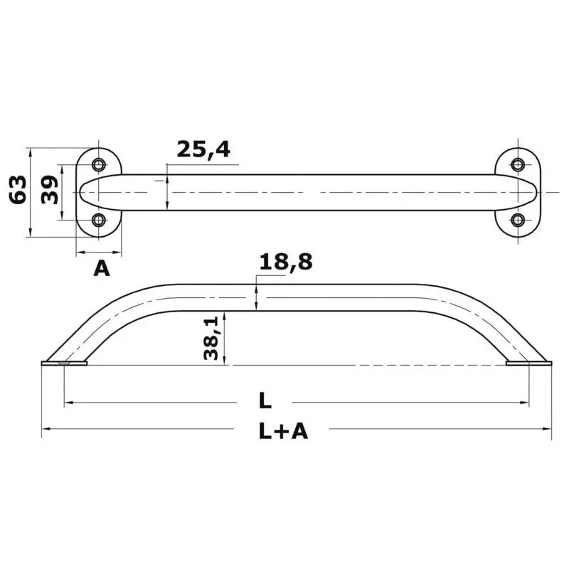 Compra Oggi Stesso Corrimano 600 mm in Acciaio Inox Lucidato a Specchio - Fissaggio Esterno con Viti - Sezione 19x25 mm per Barche e Vela