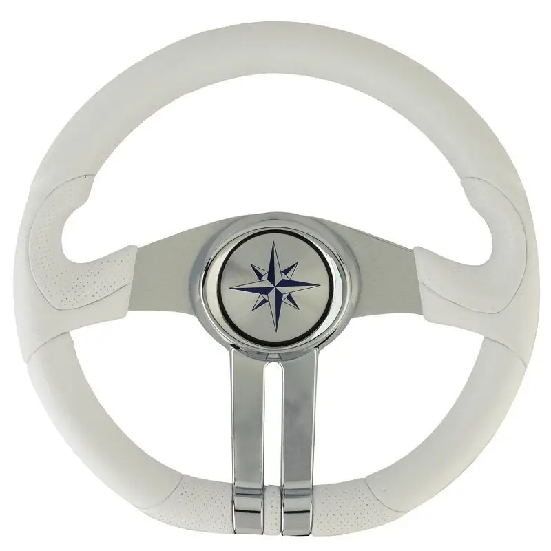 Offerta Volante Nautico Bianco con Razze Argento/Cromo in Poliretano Morbido e Mozzo Centrale Universale - Design Elegante e Funzionale per la Vela e la Nautica