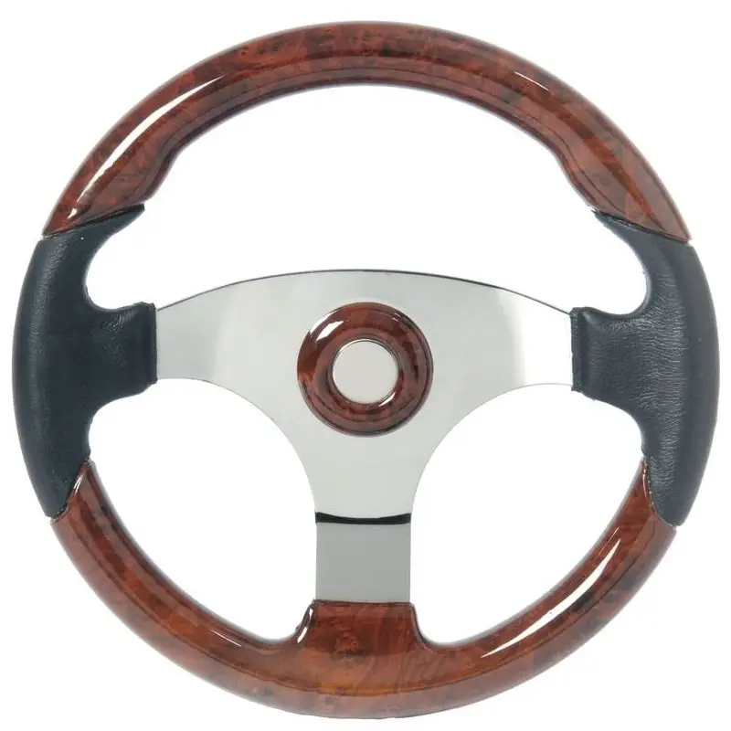 Vendita Finale Volante Technic Nero/Radica con Mozzo e Razze in Acciaio Inox Lucidato a Specchio e Corona in Morbido Poliuretano - Accessori Nautici Professionali