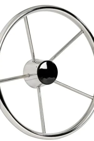 Volante inox 5 razze 320 mm con corona a sezione ovalizzata e cono centrale universale, mozzo in acciaio inox e tappo centrale in plastica nera. Miglior Prezzo