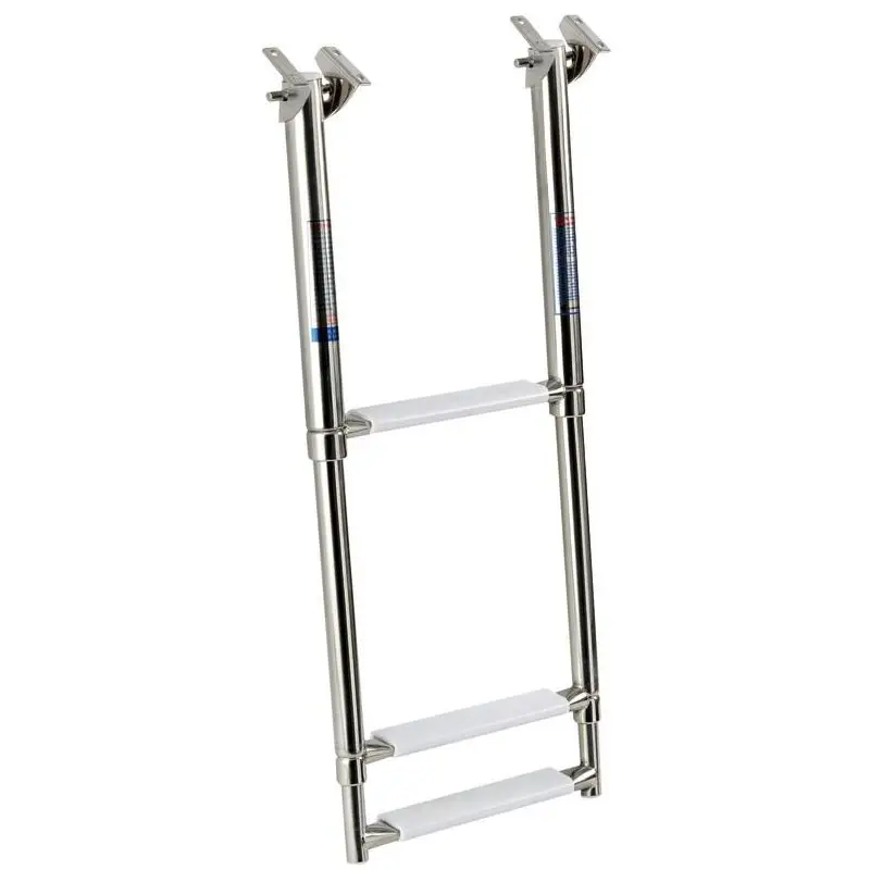 Offerta Limitata Scaletta Inox Telescopica a Scomparsa con 3 Gradini - Acciaio Inox Lucidato a Specchio e Pedana in Plastica Bianca