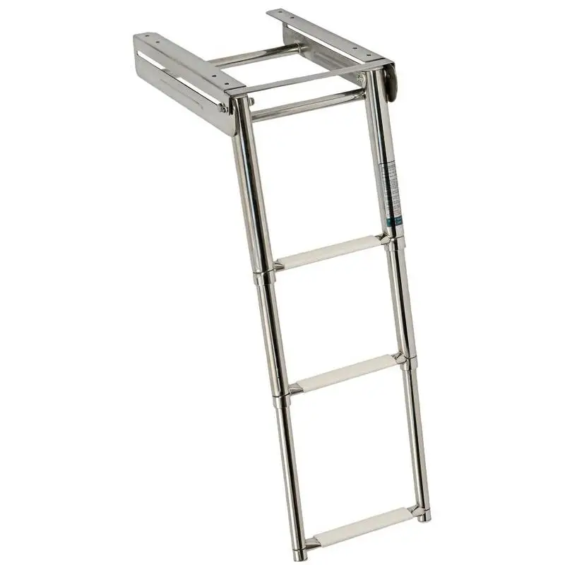 Promo Stagionale Scaletta Inox a Scomparsa 3 Gradini con Gradini Ovali e Pedana in Plastica Bianca - Acciaio Inox Lucidato a Specchio