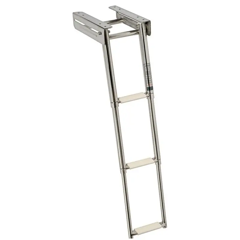 Offerta Lampo Scaletta Inox a Scomparsa 3 Gradini con Fermo Frontale - Acciaio Inox Lucidato e Pedana in Plastica Bianca