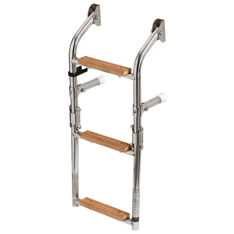 Scaletta Pieghevole Elegante in Inox e Legno Iroko a 3 Gradini per Barche e Nautica Popolare
