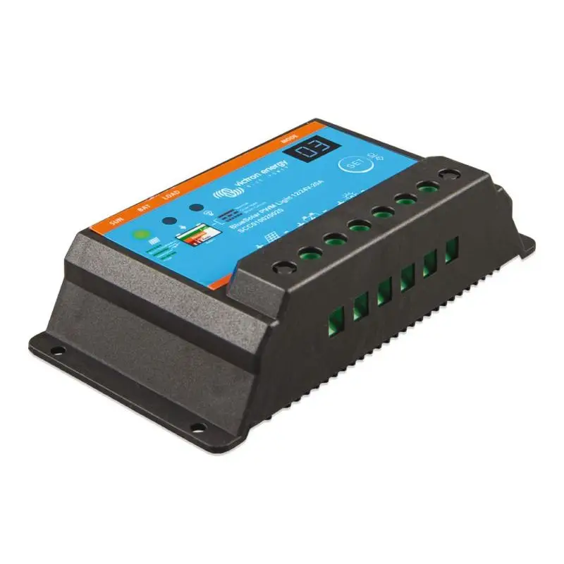 Regolatore di carica Victron Blue 20 DUO per 2 batterie con controllo di temperatura, protezione cortocircuito e carica a tre stadi. Vendita Finale