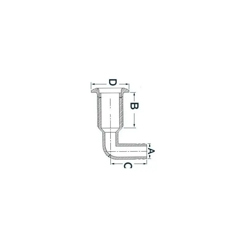 Promo Stagionale Scarico testa inox 90° corto 1 x 20 mm con battuta frontale in acciaio inox lucidato a specchio e portagomma per nautica
