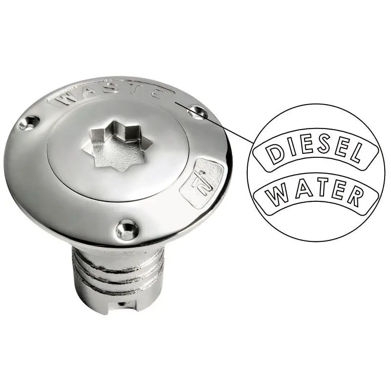 Tappo imbarco inox Diesel 50 mm con apertura esagono maniglia winch e simbologia regolamentare DIN Promozione