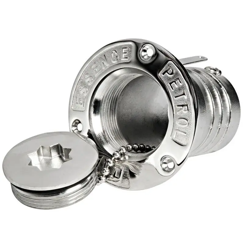 Tappo imbarco in acciaio inox per carburante 50 mm con simboli DIN e apertura esagonale per maniglia winch Esclusivo