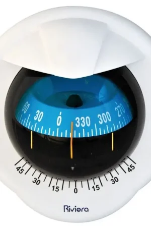 Bussola Riviera Pegasus 4 Bianca/Blu con Cardano Interno, Inclinometro e Illuminazione 12/24 V - Accessori Nautici Professionali per Navigazione Sicura e Precisa Spedizione Espresso