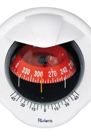 Bussola Riviera Pegasus 4 Bianca/Rossa con Cardano Interno, Inclinometro e Illuminazione 12/24 V, Divisione Rosa 5° con Calotta Posteriore e Cover Incluse Must-Have