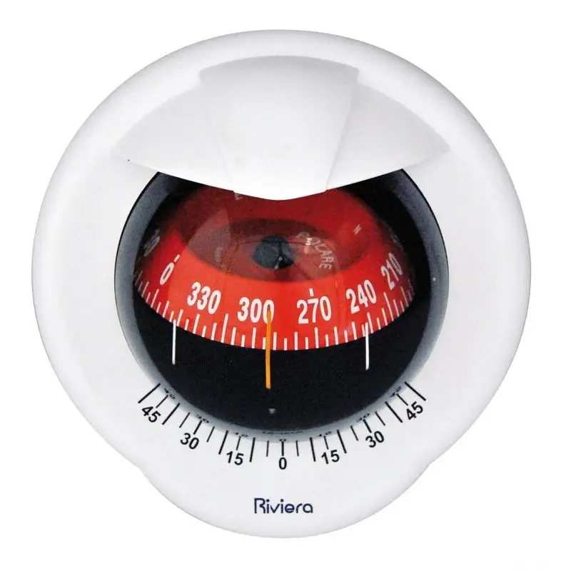Bussola Riviera Pegasus 4 Bianca/Rossa con Cardano Interno, Inclinometro e Illuminazione 12/24 V, Divisione Rosa 5° con Calotta Posteriore e Cover Incluse Must-Have
