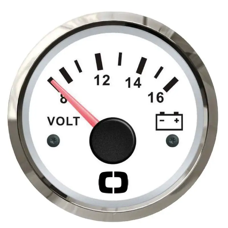 Quantità Limitata Voltmetro 8/16 V Bianco Lucido con Quadrante Retroilluminato Rosso e Giallo per Nautica e Barche