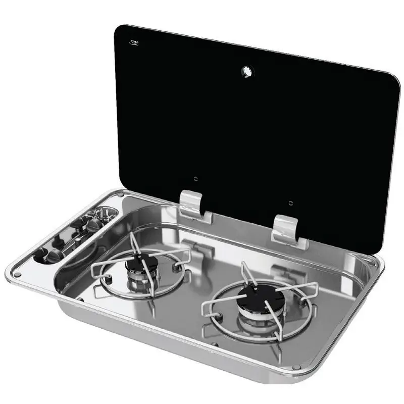 Piano di cottura in inox con coperchio in vetro fumè per nautica - Bruciatori ad alta efficienza e accensione manuale - Omologazione CE A Buon Prezzo