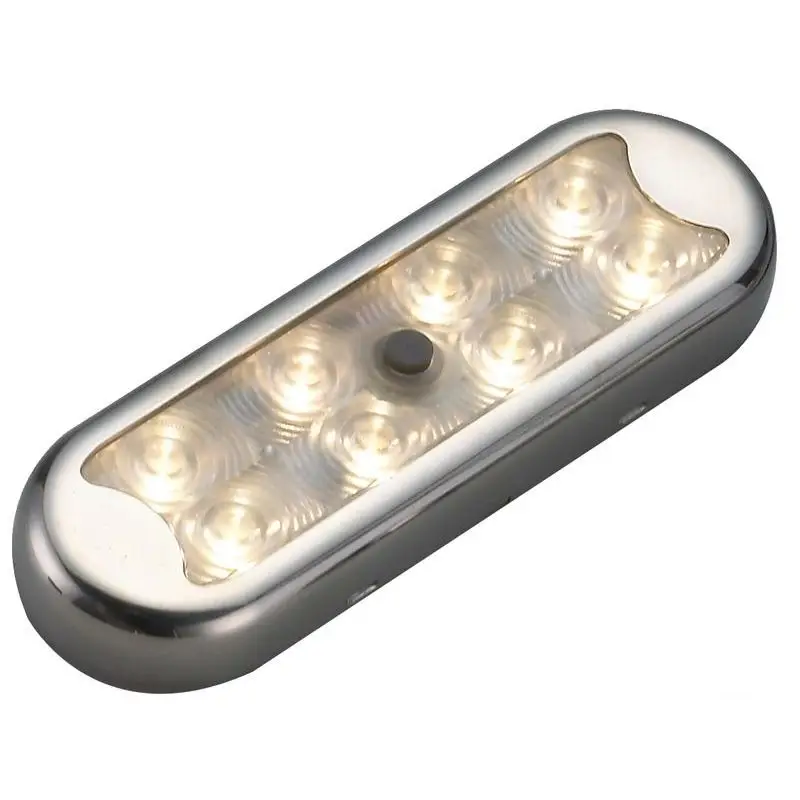 Ultima Occasione Plafoniera Bimini in acciaio inox compatta a 8 LED con interruttore e fondo piatto per barche - ideale per illuminazione nautica di alta qualità.