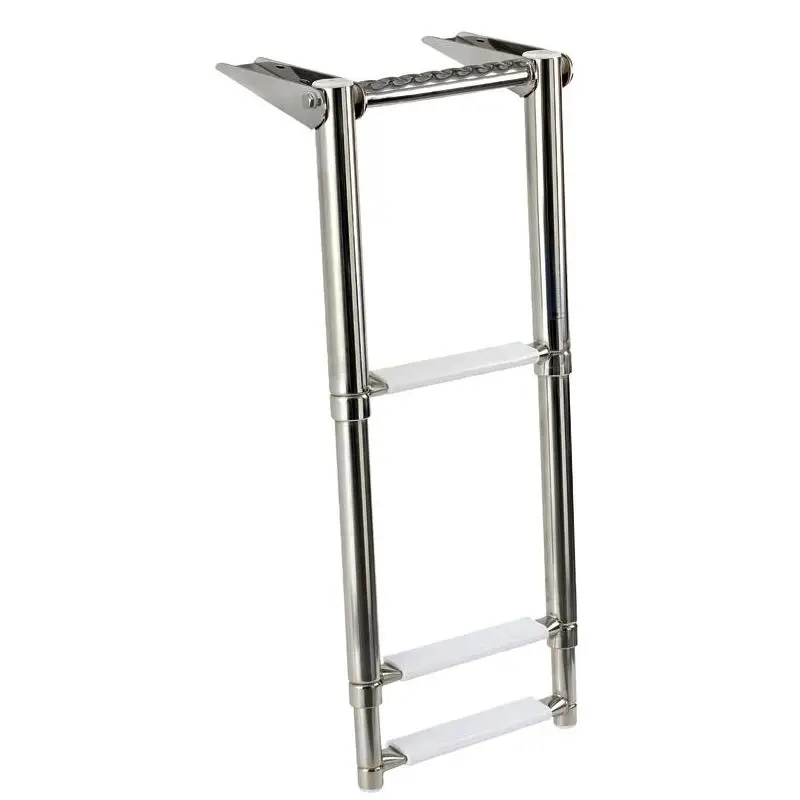 Vendita Finale Scaletta Telescopica per Plancetta a 3 Gradini in Acciaio Inox Lucidato con Pedana in Plastica Bianca - Accessori Nautici per Barche