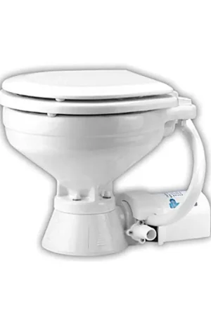 WC Elettrico Jabsco con Tazza in Ceramica Bianca e Tavoletta in Legno - Pompa Autoadescante per Installazione Fino a 90 cm Sotto la Linea di Galleggiamento Prezzo Conveniente