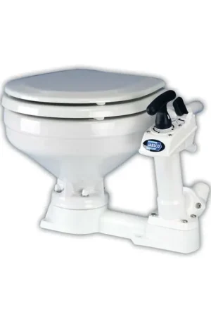 Economico Toilet Compact 2008 Jabsco - Tazza in Ceramica con Tavoletta in Legno e Pompa Anti-Sifone per Barche