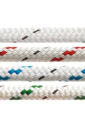 Esclusivo Cima Marlow Doublebraid con segnalino verde 6 mm - Treccia in poliestere bianca per scotte, avvolgi fiocchi e usi generici, maneggevole e morbida.