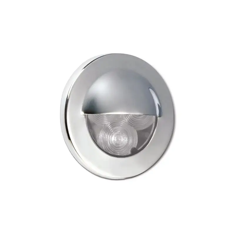 Prezzo Basso Luce di Cortesia da Esterno PEGASUS FV Inox Lucido LED Blu - Foresti e Suardi, in Policabonato Trasparente con Anello Estetico in Acciaio Inox AISI 316 L