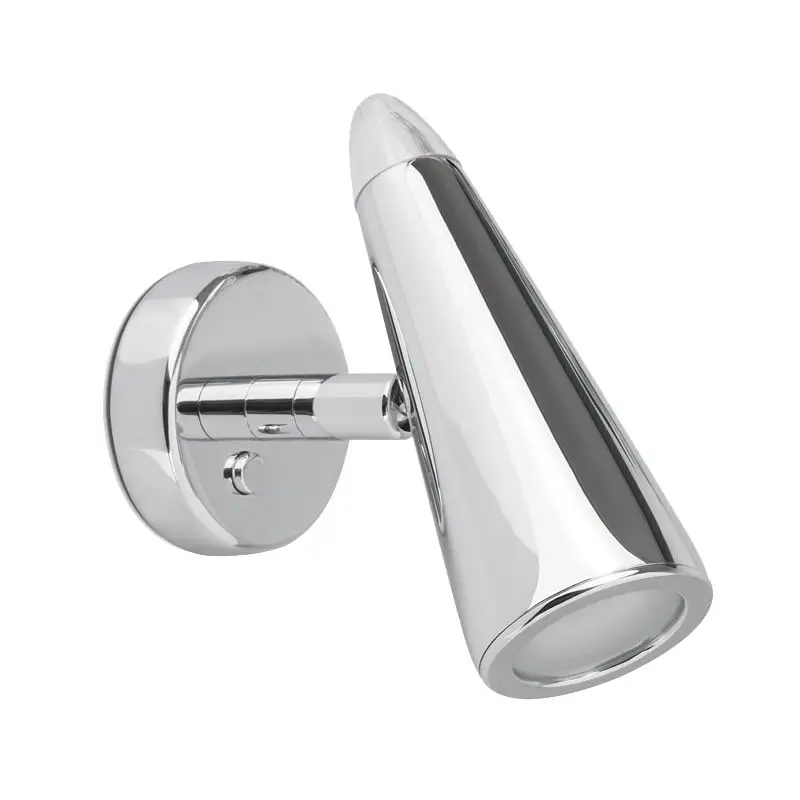 Luce da lettura orientabile da parete in ottone argento cromato Halogen e LED - Foresti e Suardi, completa di pulsante di accensione e diverse opzioni di colore LED. Must-Have