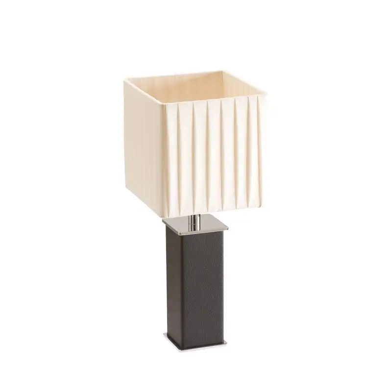 Spedizione Espresso Lampada TUCANA QP in Ottone Argento Cromato E14 Marrone - 12/24 Volt - Struttura in Legno Rivestita in Vera Pelle - Paralumi Plissettati Avorio - Foresti e Suardi
