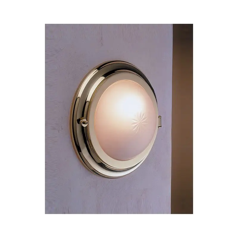 Consegna Rapida Lampada Applique Tonda in Ottone Verniciato con Diffusore in Vetro G4 - Foresti e Suardi - Illuminazione Nautica per Barche - Modello 2408.VS 12/24 Max 2x20 Sabbiato