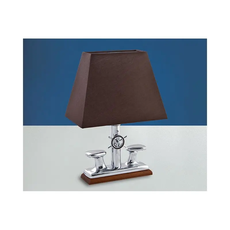 Lampada da tavolo in ottone argento cromato E27 marrone su base TEAK - Foresti e Suardi - Dimensioni 240 x 330 x 140 mm Compra Adesso