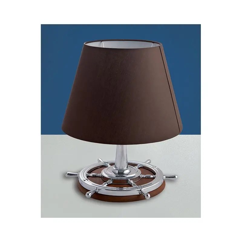 Lampada da Tavolo in Ottone Argento Cromato E27 con Paralume Marrone su Base in Legno Teak - Foresti e Suardi Occasione Imperdibile