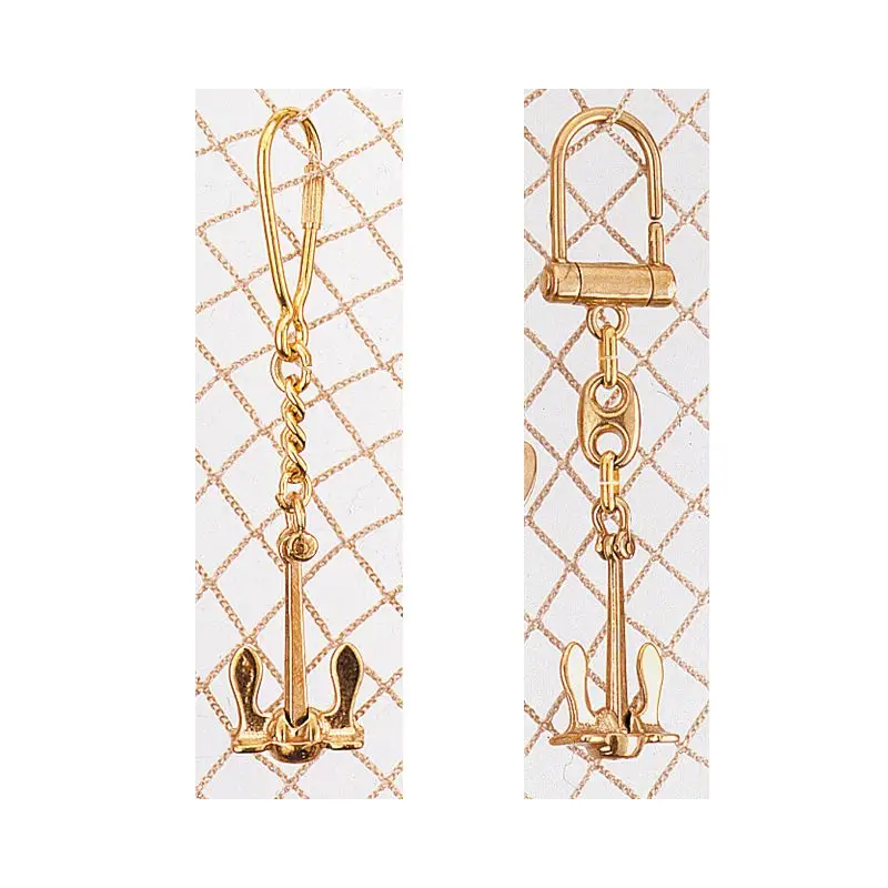 Portachiavi Nautico Foresti e Suardi con Ancora in Ottone Giallo Lucido e Maglia Marina - Elegante Accessorio da Vela Professionale