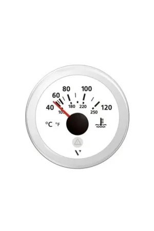 Termometro Acqua 12/24V Bianco IP67 con Illuminazione LED - gamma temperatura 40/120 °C, cornice tonda e cavo di collegamento per nautica Nuova Collezione