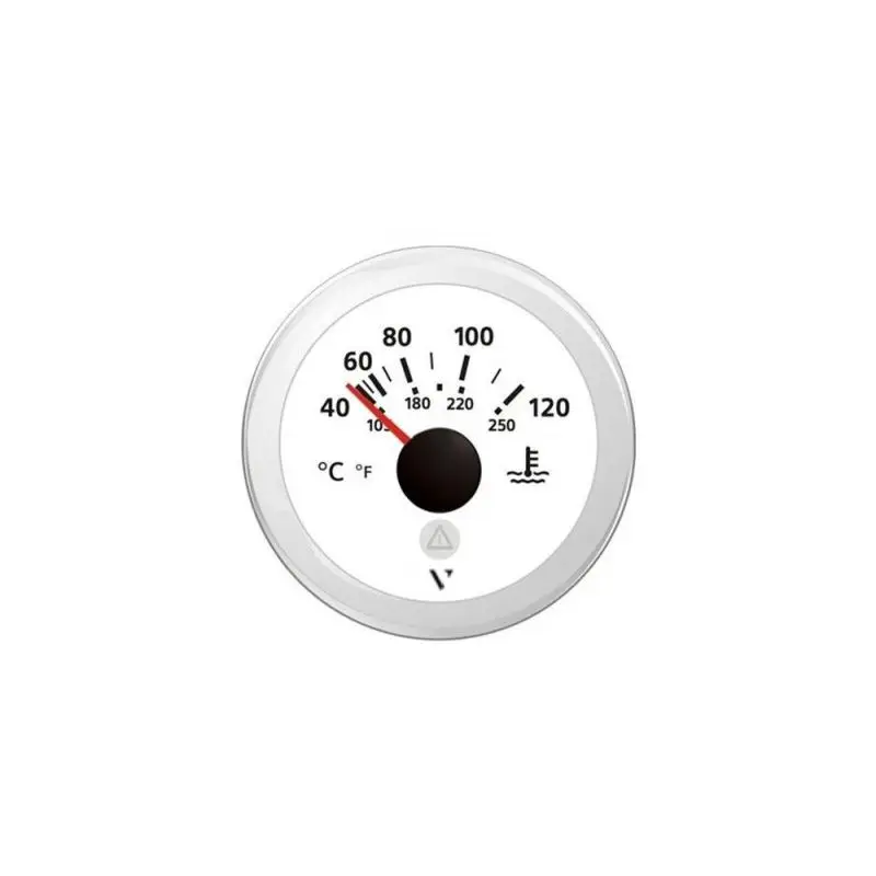 Termometro Acqua 12/24V Bianco IP67 con Illuminazione LED - gamma temperatura 40/120 °C, cornice tonda e cavo di collegamento per nautica Nuova Collezione