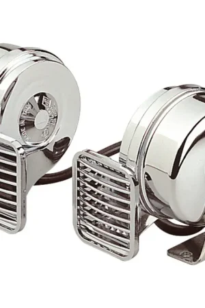 Compra Online Tromba Doppia Cromata 12V con Staffa in Acciaio Inox - Livello Sonoro 116 dB, Frequenza 410/490Hz