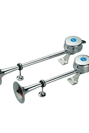 Solo Oggi Tromba Doppio Cornetto 12V - Potente Coppia Elettromagnetica in Acciaio Inox con Suono Bitonale, Udibilità fino a 1800 metri, Livello Sonoro 121 dB