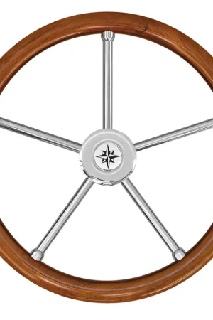Ruota Timone in Teak Ø 500 mm - Volante con Impugnatura in Teak e Razze in Acciaio Inox - Savoretti Prezzo Basso