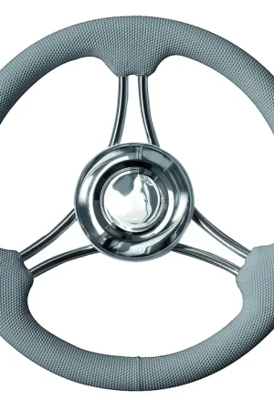 Ruota Timone T22 Grigio Ø 350 mm - Volante a 6 Razze con Impugnatura in Poliuretano e Razze in Acciaio Inox Prezzo Conveniente