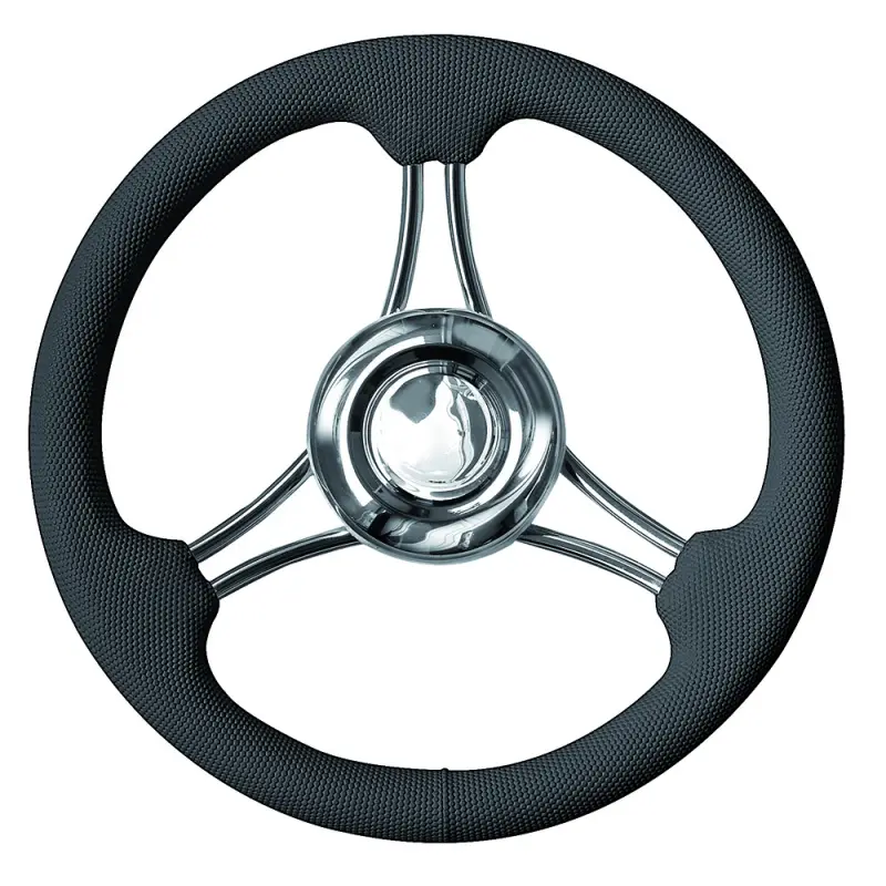 Ultimissimo Modello Ruota Timone Nero Ø 350 mm - Volante T22 a 6 Razze con Impugnatura in Poliuretano Morbido - Cono Universale