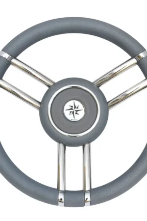 Ruota Timone T27 Grigio Ø 350 mm - Volante Nautico a 6 Razze con Impugnatura Morbida e Curve in Acciaio Inox Lucido Offerta