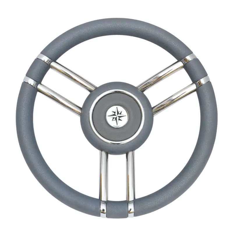 Ruota Timone T27 Grigio Ø 350 mm - Volante Nautico a 6 Razze con Impugnatura Morbida e Curve in Acciaio Inox Lucido Offerta
