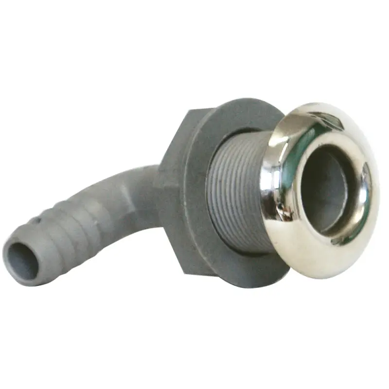 Scarico Curvo a Mare Ø 19 mm in PVC/Inox - Scarico a Mare 90° in Nylon e Fibra di Vetro con Ghiera Inox AISI 316 Reso Gratuito