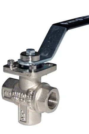 Valvola a Sfera Tre Vie da 1/2" in Ottone Pesante con Leva in Acciaio - Manovra a L, Passaggio Totale, Filettatura F/F per Nautica Scelto Dai Clienti