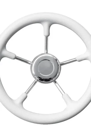 Ruota Timone Bianca Ø 400 mm - Volante Nautico a 5 Razze con Impugnatura in Poliuretano e Razze in Acciaio Inox per Barche e Yacht Novità