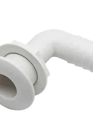 Compra Adesso Scarico a Mare Curvo 3/4" in Nylon Bianco - Completo di Ghiera e Portagomma, Accessorio Nautico Essenziale - Scarico a Mare Curvo 90°