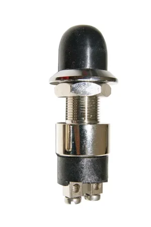 Nuova Collezione Pulsante Impermeabile 30A in Ottone Cromato con Cappuccio Nero - Protezione IP 55, Foro Ø 14 mm per Nautica