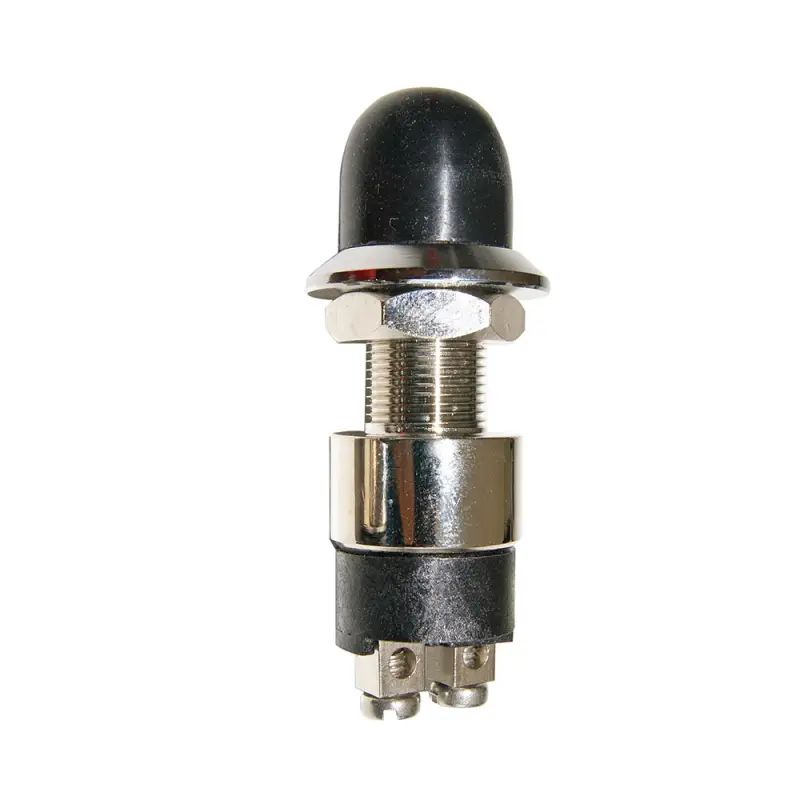 Nuova Collezione Pulsante Impermeabile 30A in Ottone Cromato con Cappuccio Nero - Protezione IP 55, Foro Ø 14 mm per Nautica