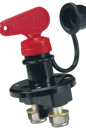 Acquista Ora Stacca Batteria Unipolare con Chiave Estraibile - 140 Amp Servizio Continuo, 2000 Amp per 3 Secondi, Fissaggio Ø 64 mm, Materiale Plastico e Contatti in Rame Argentato - Conforme UNI EN 28846