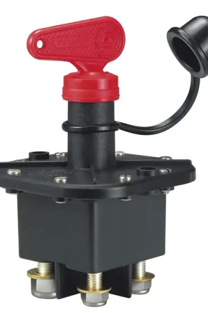 Stacca Batteria Bipolare con Chiave Estrabile - 120A Servizio Continuo, 2000A/3s, Materiale Plastico Nero, Contatti Rame Argentato, Conforme UNI EN 28846 - Fissaggio su Flangia Spedito Oggi
